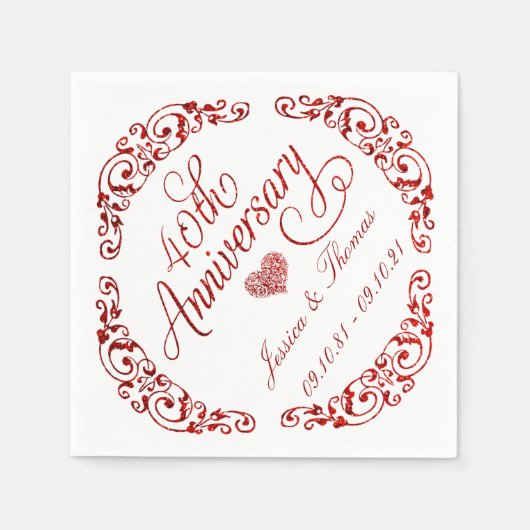 Serviette En Papier 40e anniversaire du Mariage de Ruby (Devant)