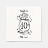 Serviette En Papier 40e anniversaire du Mariage de Ruby noir et blanc (Devant)