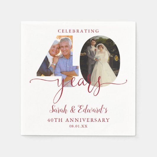 Serviette En Papier 40e anniversaire du Mariage Ruby 2 Photo (Devant)