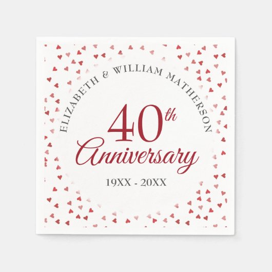 Serviette En Papier 40e anniversaire du Mariage Ruby Hearts Confetti (Devant)