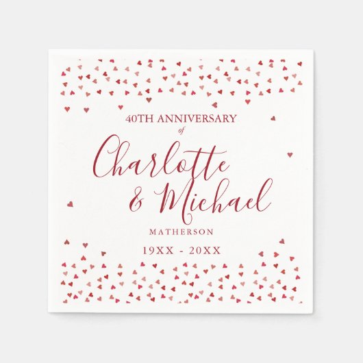 Serviette En Papier 40e anniversaire du Mariage Ruby Hearts Confetti (Devant)