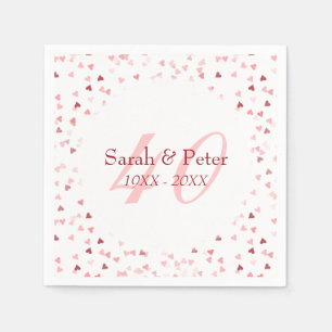 Serviette En Papier 40e anniversaire du Mariage Ruby Hearts Confetti