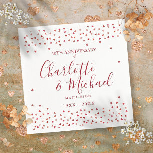 Serviette En Papier 40e anniversaire du Mariage Ruby Hearts Confetti
