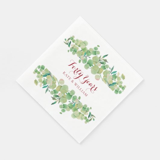 Serviette En Papier 40e anniversaire du Mariage Ruby Script Green (Coin)