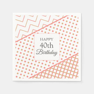 Serviette En Papier 40e anniversaire élégant corail géométrique