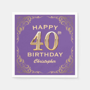 Serviette En Papier 40e anniversaire fête violet et Parties scintillan