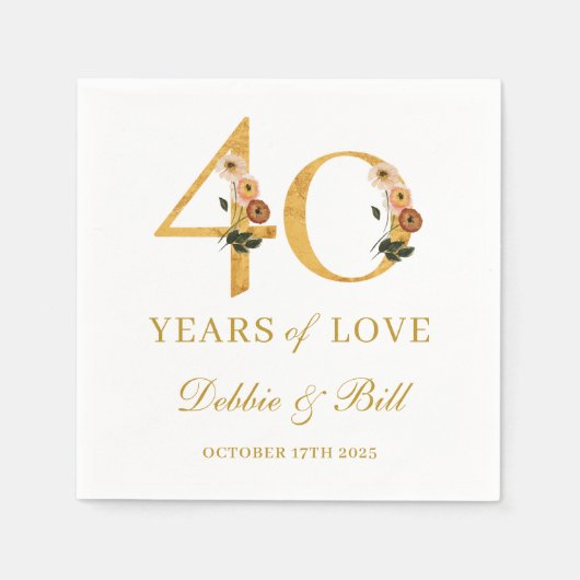 Serviette En Papier 40e anniversaire Fleur sauvage de fête 40 ans d'am (Devant)