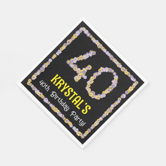 Serviette En Papier 40e anniversaire : Floral Flowers Numéro, Nom pers (Coin)