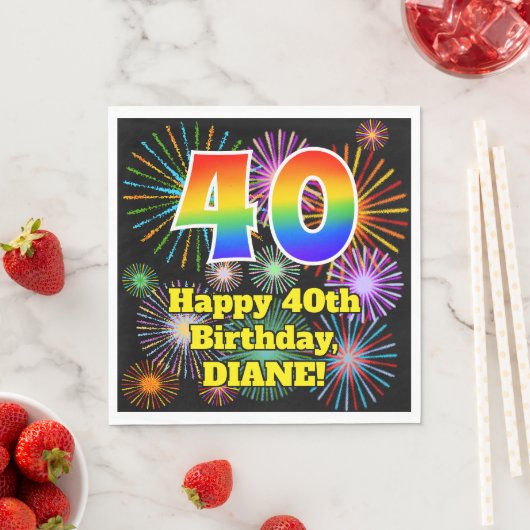 Serviette En Papier 40e anniversaire : Fun Motif Fireworks + Rainbow 4 (En situation)