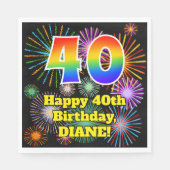 Serviette En Papier 40e anniversaire : Fun Motif Fireworks + Rainbow 4 (Devant)