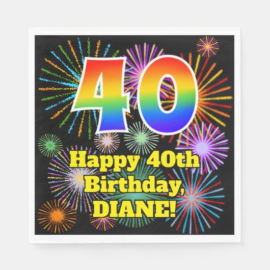 Serviette En Papier 40e anniversaire : Fun Motif Fireworks + Rainbow 4 (Devant)