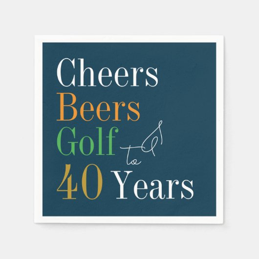 Serviette En Papier 40e Anniversaire Golf Cheers Beers Green (Devant)