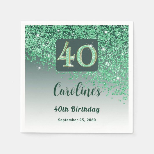 Serviette En Papier 40e anniversaire Jolie Parties scintillant verte (Devant)