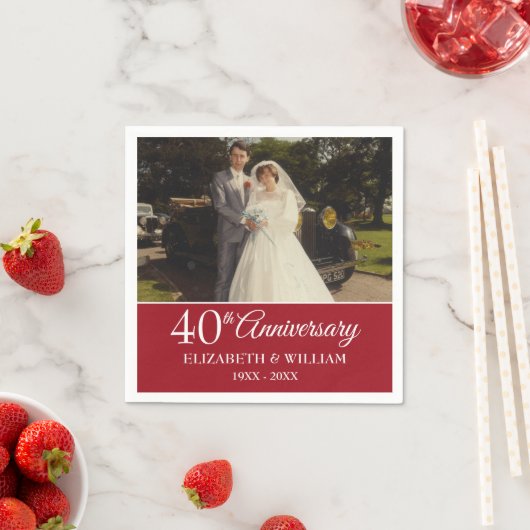 Serviette En Papier 40e anniversaire Mariage photo Elegant Ruby (En situation)