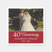 Serviette En Papier 40e anniversaire Mariage photo Elegant Ruby (Devant)