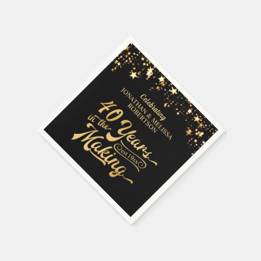 Serviette En Papier 40e anniversaire Mariage rétro Black Gold Stars (Coin)