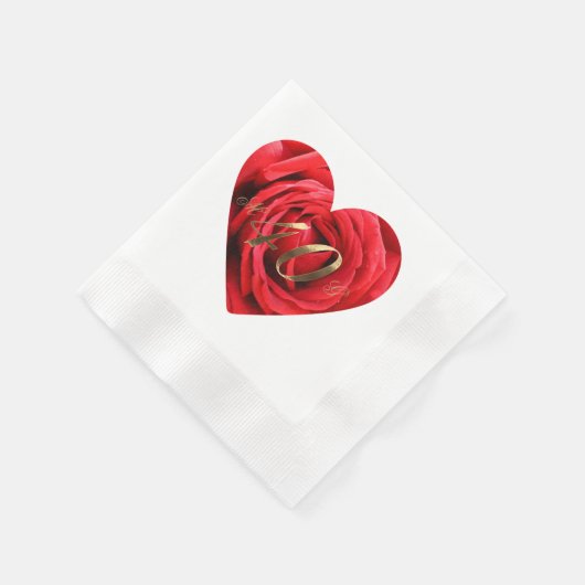 Serviette En Papier 40e anniversaire Mariage Roses rouges Coeur élégan (Coin)