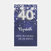 Serviette En Papier 40e anniversaire marine bleu argent étoiles (Devant)