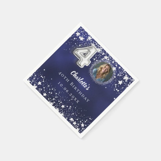 Serviette En Papier 40e anniversaire marine bleu argent étoiles photo (Coin)