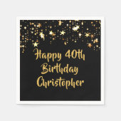 Serviette En Papier 40e Anniversaire Moderne Black Gold Stars Nom (Devant)