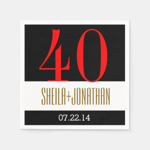 Serviette En Papier 40e anniversaire moderne Black Red Gold V02