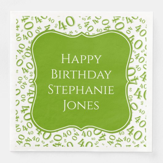 Serviette En Papier 40e anniversaire Motif aléatoire vert/blanc 40 (Devant)