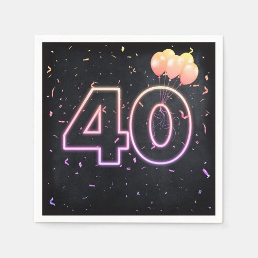 Serviette En Papier 40e anniversaire néon Connexion serviettes noires (Devant)