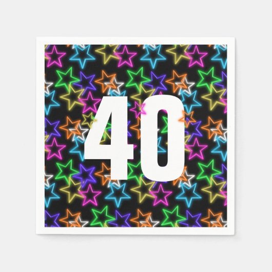 Serviette En Papier 40e Anniversaire Neon Étoiles sur noir (Devant)