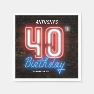 Serviette En Papier 40e Anniversaire Neon Signer drôle 80s Retro Custo