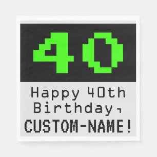 Serviette En Papier 40e anniversaire - Nerdy / Geeky Style "40" & Nom