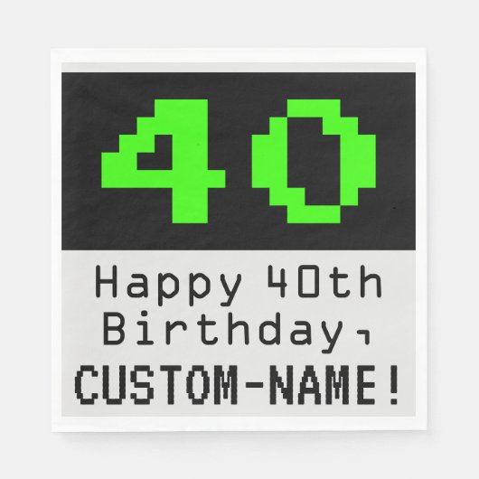 Serviette En Papier 40e anniversaire - Nerdy / Geeky Style "40" & Nom (Devant)