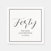 Serviette En Papier 40e anniversaire Noir Élégant Script moderne Cheer (Devant)