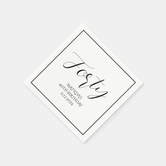 Serviette En Papier 40e anniversaire Noir Élégant Script moderne Cheer (Coin)
