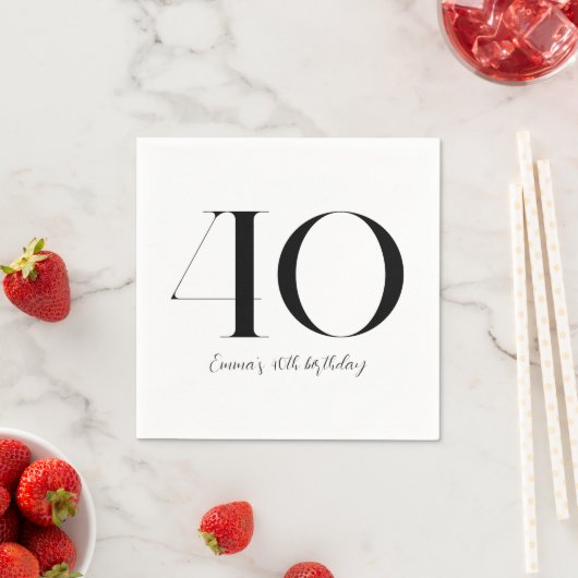 Serviette En Papier 40e anniversaire Noir et blanc (En situation)