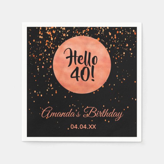 Serviette En Papier 40e anniversaire noir rose or bonjour 40 nom (Devant)