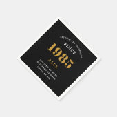 Serviette En Papier 40e anniversaire Nom 1985 Black Gold Elegant Chic (Coin)