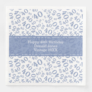 Serviette En Papier 40e anniversaire Numéro d'âge Motif bleu/blanc