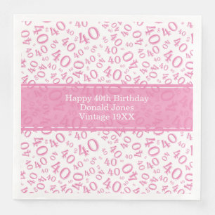Serviette En Papier 40e anniversaire Numéro d'âge Motif rose/blanc