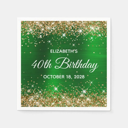 Serviette En Papier 40e anniversaire Parties scintillant d'or Emerald  (Devant)