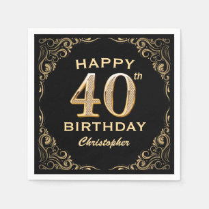 Serviette En Papier 40e anniversaire Parties scintillant noir et or ca