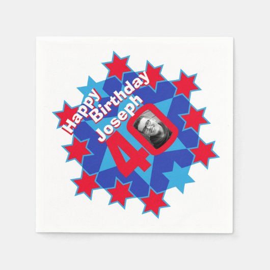 Serviette En Papier 40e anniversaire photo et nom étoile rouge serviet (Devant)