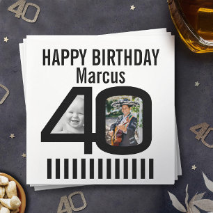 Serviette En Papier 40e anniversaire photo noir bande 2 photos fête