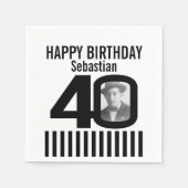 Serviette En Papier 40e anniversaire photo noir rayures photo serviett (Devant)