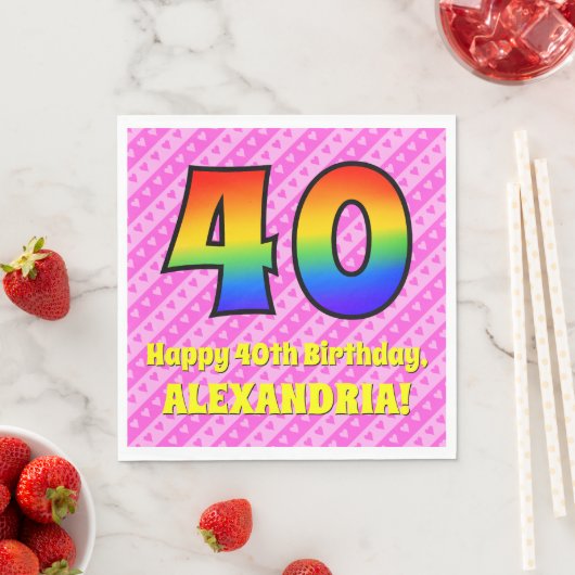 Serviette En Papier 40e anniversaire : Pink Stripes & Hearts, Arc en c (En situation)