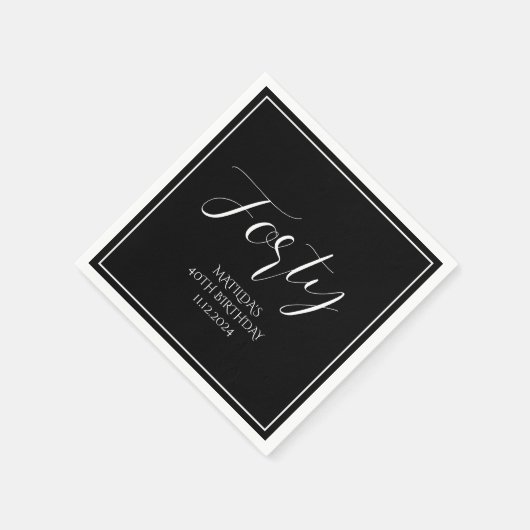 Serviette En Papier 40e anniversaire Quarante noir élégant Script mode (Coin)