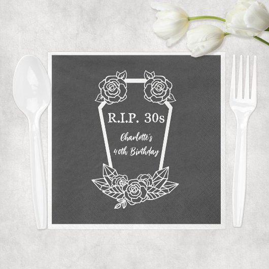 Serviette En Papier 40e anniversaire Rip 30s Black Rose Coffin Party