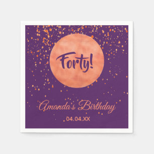 Serviette En Papier 40e anniversaire rose confetti d'or sur violet