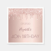 Serviette En Papier 40e anniversaire rose gouttes d'or (Devant)