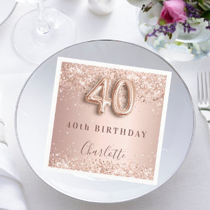 Serviette En Papier 40e anniversaire rose or blush nom