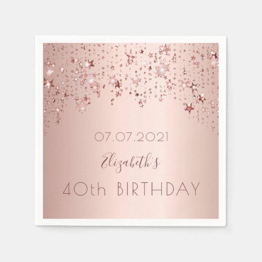 Serviette En Papier 40e anniversaire rose or étoiles rose (Devant)